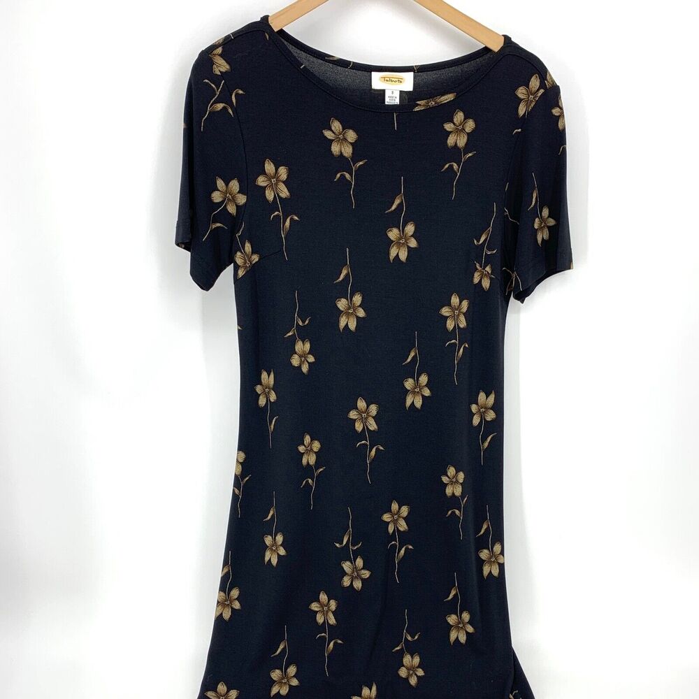 Vintage Talbots Black Floral Print Short Sleeve Dress size S